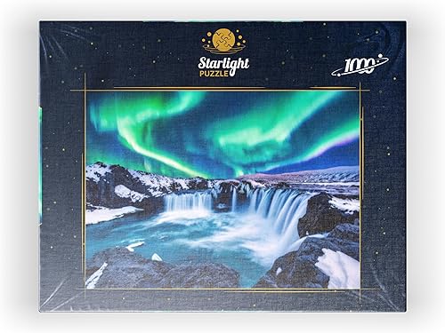 Miniatura 10 de MyPuzzle Northern Lights Over Godafoss Waterfall in Iceland - Rompecabezas prémium de 1000 piezas para adultos