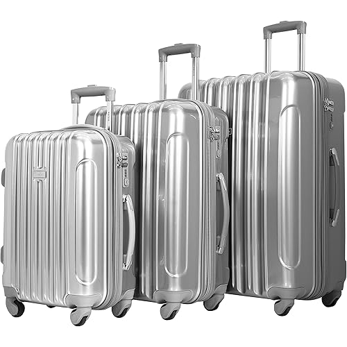 kensie Women's Alma Hardside Spinner Luggage, Silver, 3-Piece Set (20/24/28)