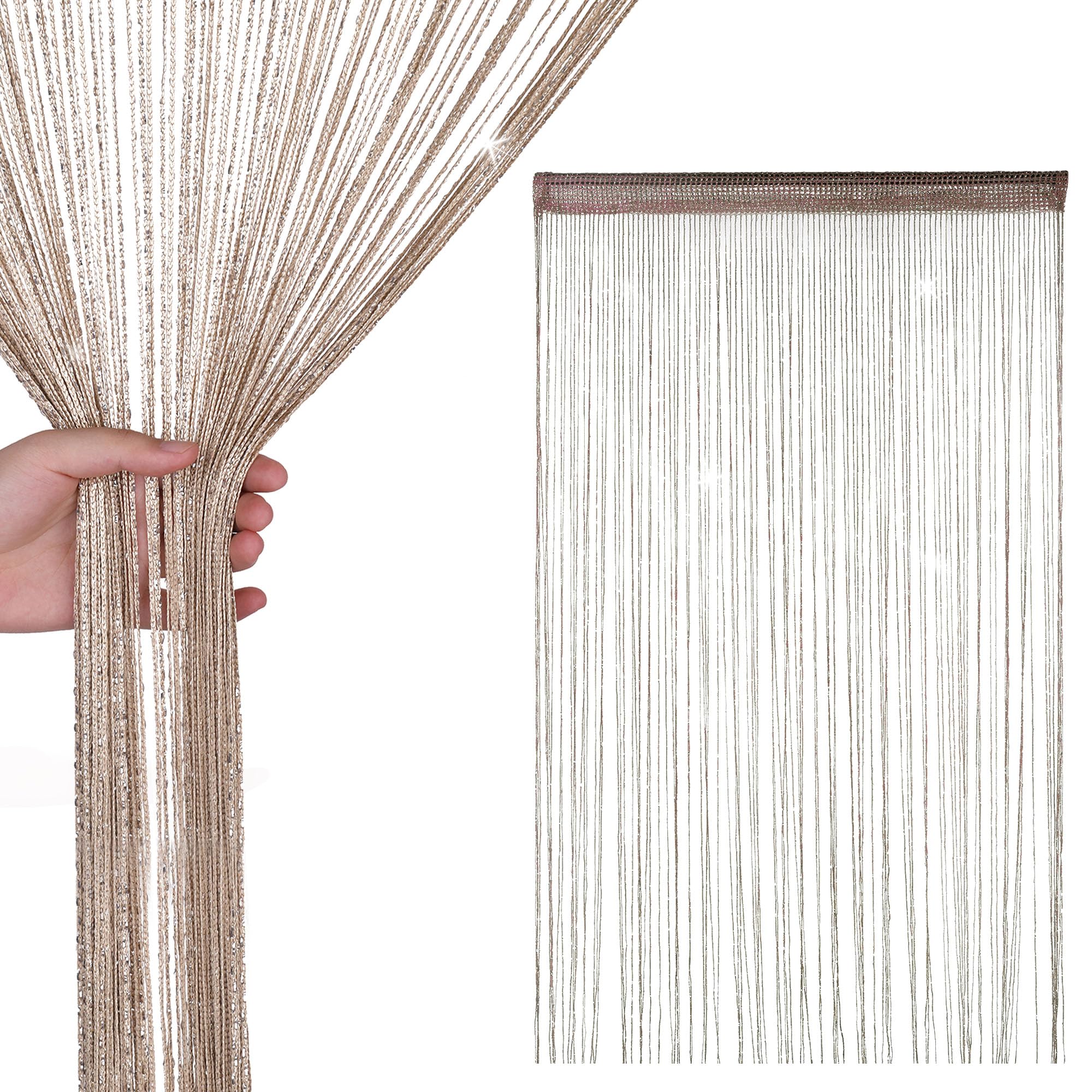 Weddecor Stringa Tende Brillantini Frangia Pannello Fly Schermo Divisorio Nappa Tendine per Porte, Porta Ingresso, Windows, Casa Decorazione, Evento Decorazione, (90cm x 200cm) - Champagne, 90 x 200cm