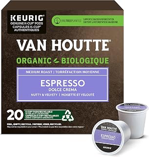 Van Houtte Espresso Dolce Crema Organic Fairtrade K-Cup Coffee Pods, 20 Count For Keurig Coffee Makers