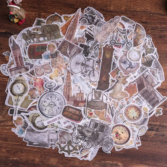 Vintage Washi Stickers for Junk Journals, Lychii Scrapbooking Supplies Ephemera Sticker Pack with 240 Pieces Large Nostalgic Stickers for Journaling Envelope Mixed Media DIY Crafts