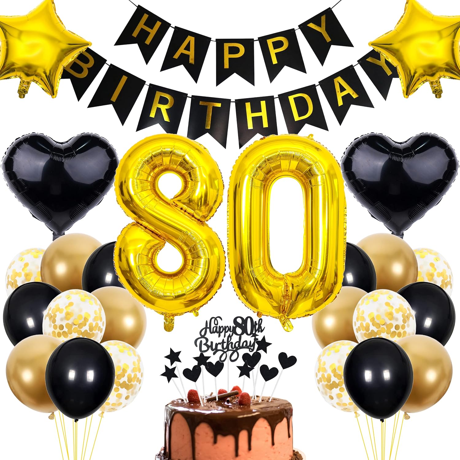 80th Birthday Decoration Black Cake Decoration Birthday 80 Years Man Party Decoration Gold Black 80th Birthday Men Woman Cake Decoration 80th Birthday Women Birthday Decoration 80 Years