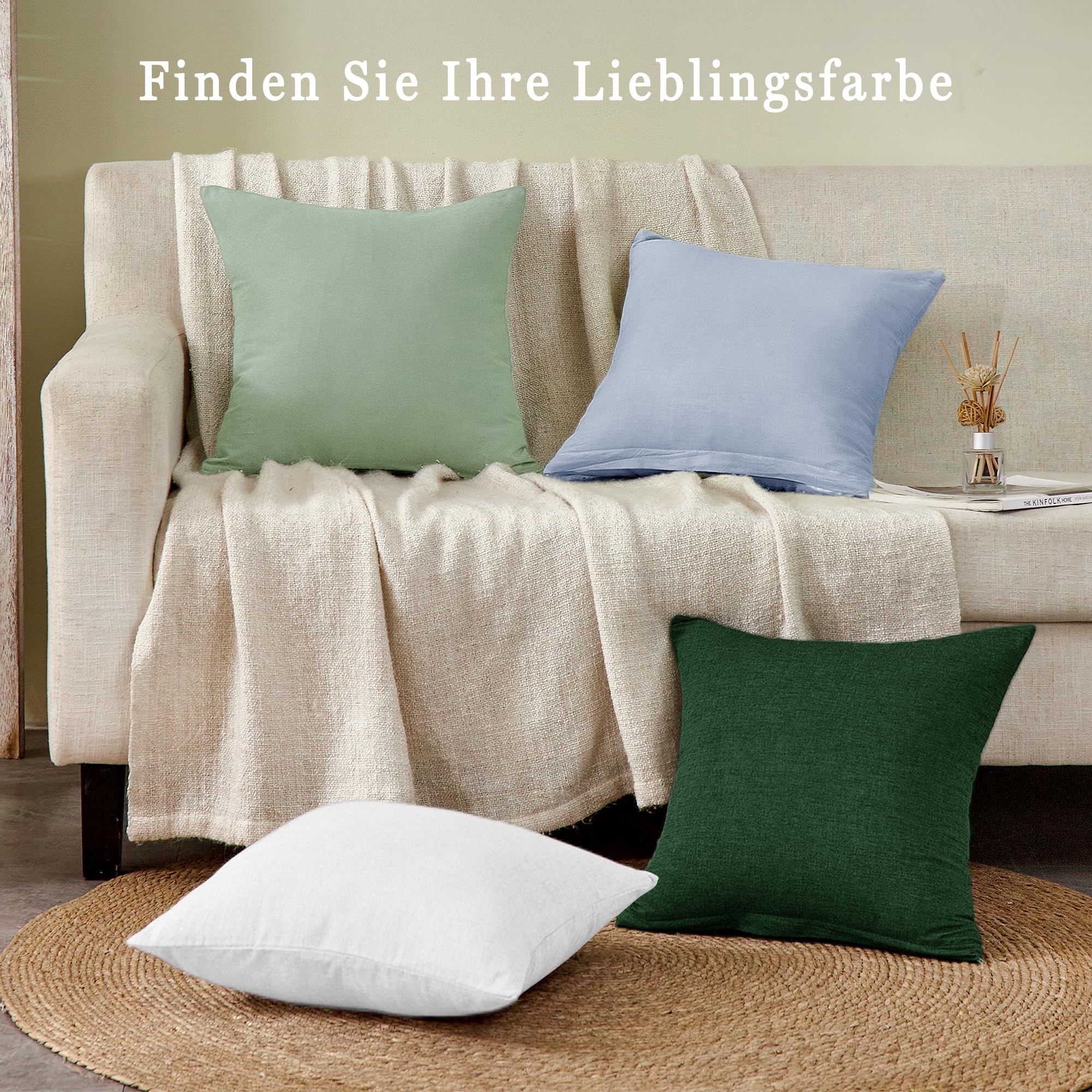 ATsense Set Di 2 Federe Per Cuscino 45x45 Cm In 100% Cotone Lavato Verde Chiaro – Con Cerniera, Certificato OEKO-TEX - 2