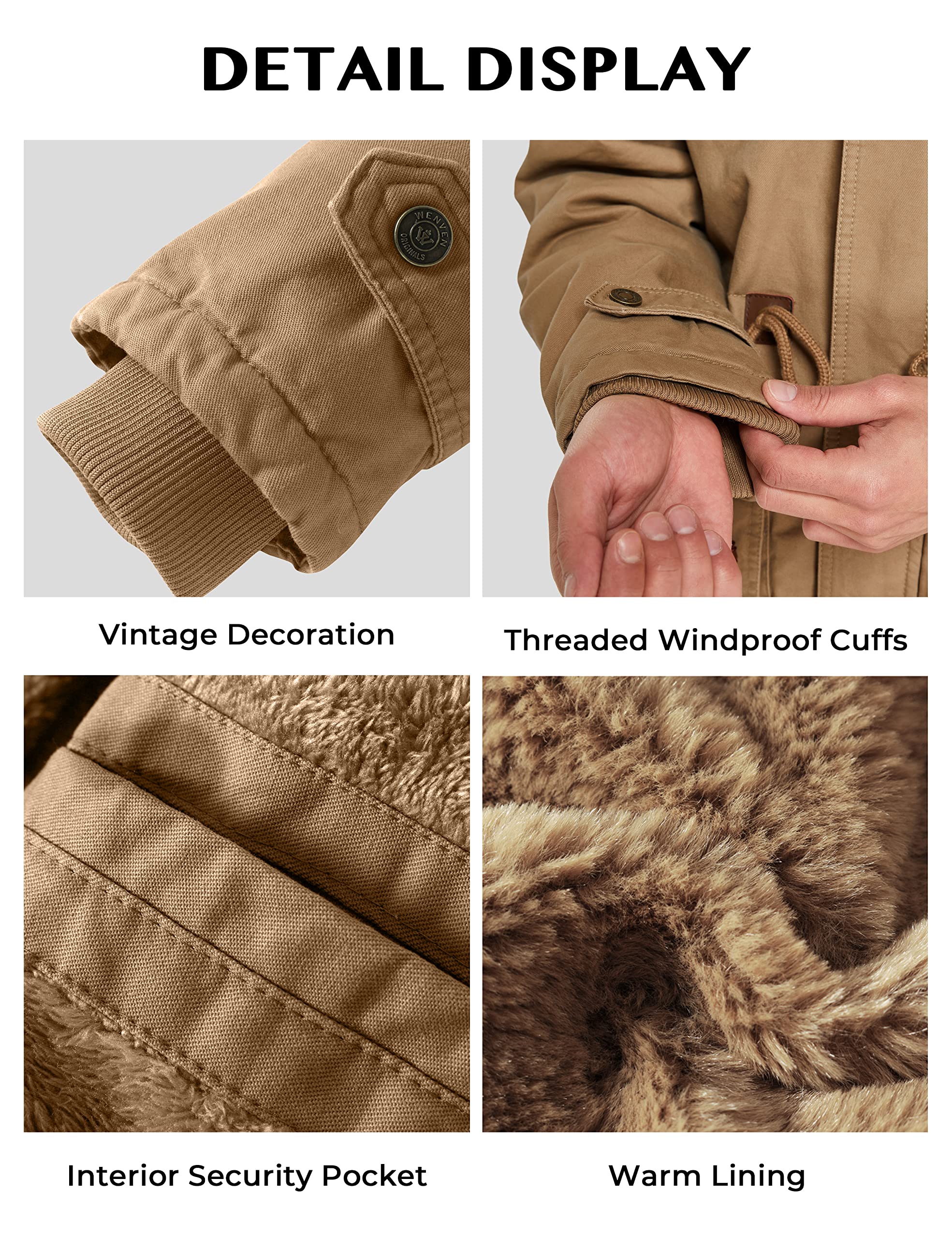 WenVen Abrigos Cálido Invierno Chaqueta Entretiempo Parka Militar Hombre | Capucha Gruesa Extraíble,Forro Gruesa,Rompevientos,Cálida,Rompevientos Ligero,Exteriores,Exterior,Senderismo,uso Diario
