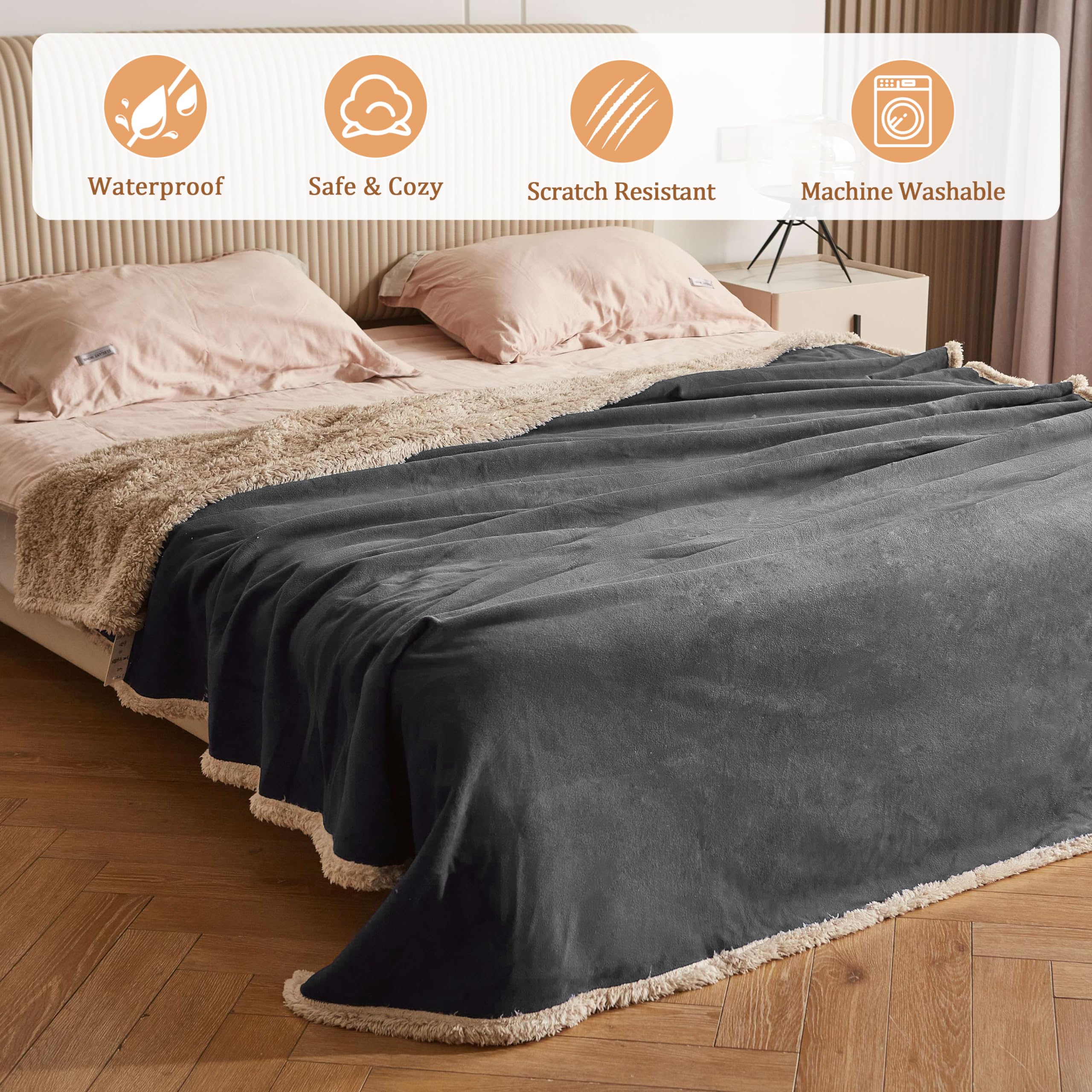 Kritter Planet Manta Impermeable para Perros Manta para Mascotas a Prueba de Líquidos Cama para Cachorros Gatos Sherpa Funda Protectora para Sofá, Cama, Asiento de Coche, 229 x 203 cm