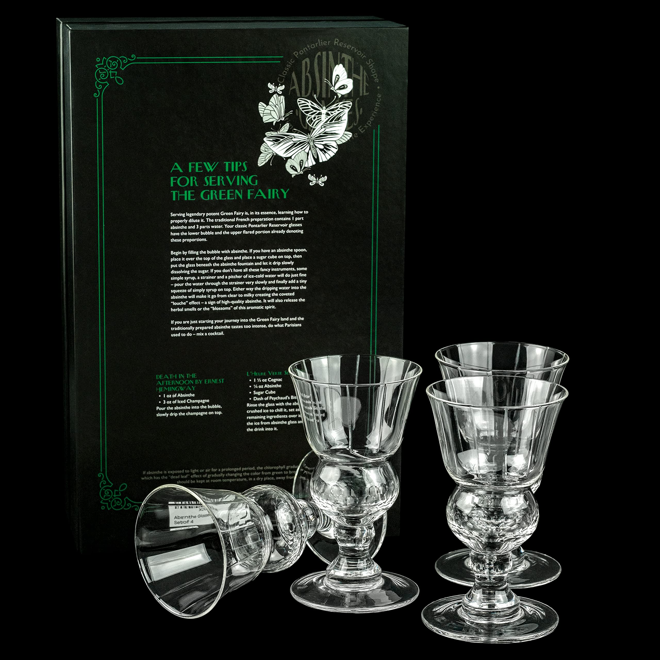 Verres à Absinthe en Cristal Vintage | Lot de 4 | 200 ml | Verres à pied Court avec Réservoir à Bulles pour Sambuca, Raki, Pastis et Ouzo | Verrerie Élégante Cocktails à l'Absinthe