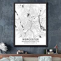 Vista 2 de Mapa de Worcester, Massachusetts, Light 2 (8x10)