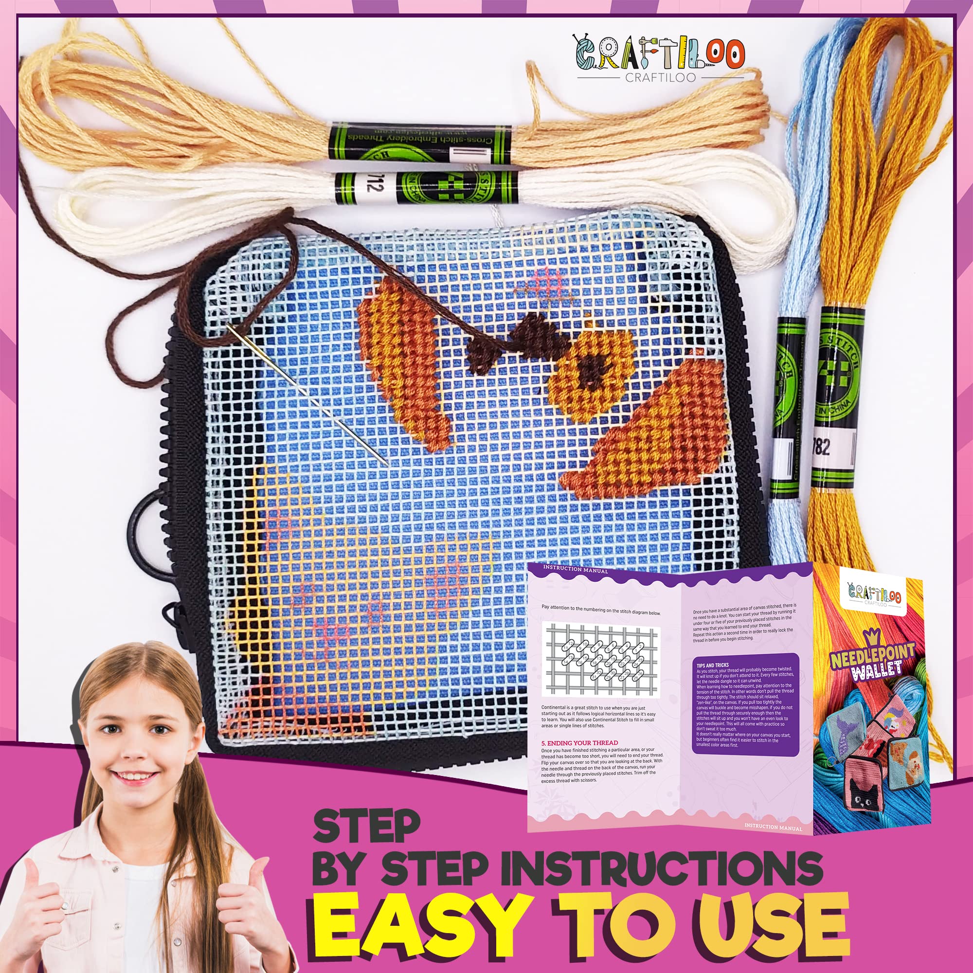 Kids Needlepoint Wallet Kit - Cat & Dog Craft -3