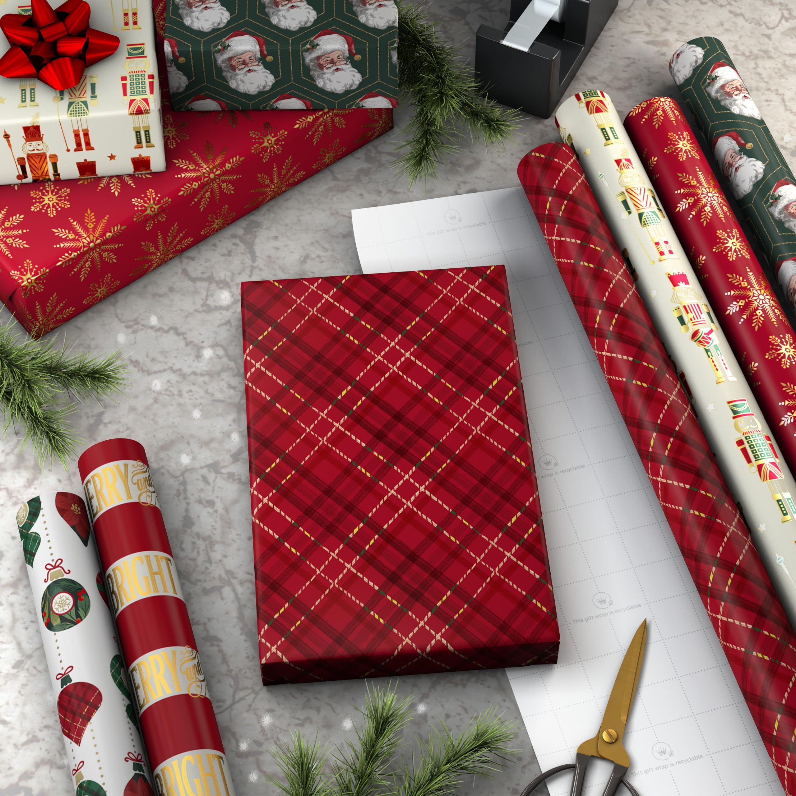 Hallmark Paquet de papier cadeau de Noël avec lignes de coupe