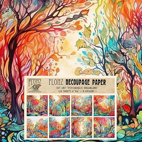 Miniatura 8 de Decoupage - Paquete de papel (24 hojas de 6 x 6 pulgadas) Psychedelic Trip to a Purpleland # Papel de patrón de estilo vintage para decoupage,