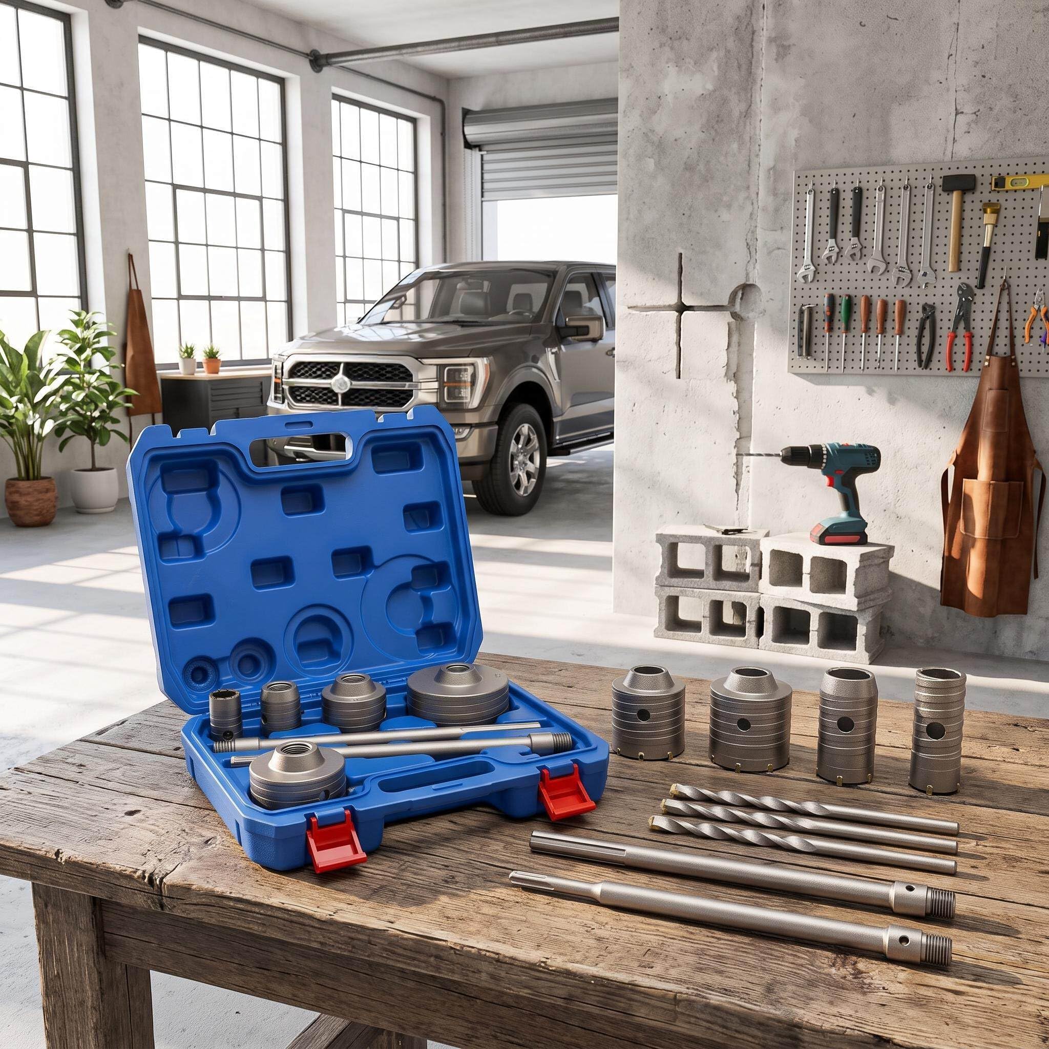 Kernbohrer Bohrkronen Set 9 Stück, Beton-Lochsägen-Bohrer-Set mit Schaft, 30 mm, 40 mm, 65 mm, 80 mm, 100 mm für Stein, Ziegel und Betonwände