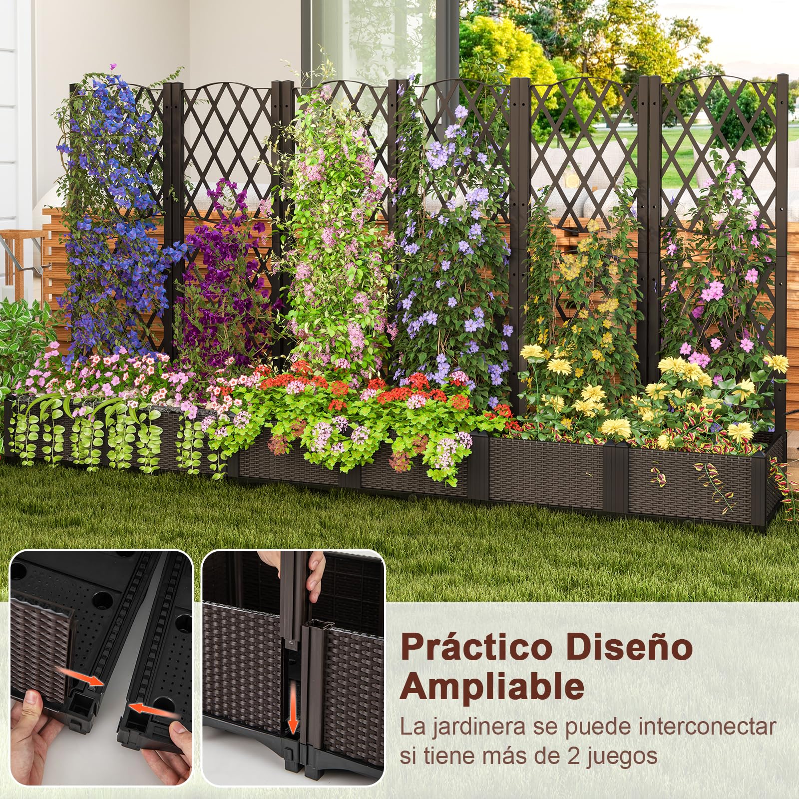 COSTWAY Maceta Elevada con Enrejado, Maceta para vides Verdura Hierbas Aromáticas, Maceta Elevada de Exterior con Auto Irrigación y Hoyos de Drenaje, para Jardín Patio Balcón (80 x 40 x 122 cm)