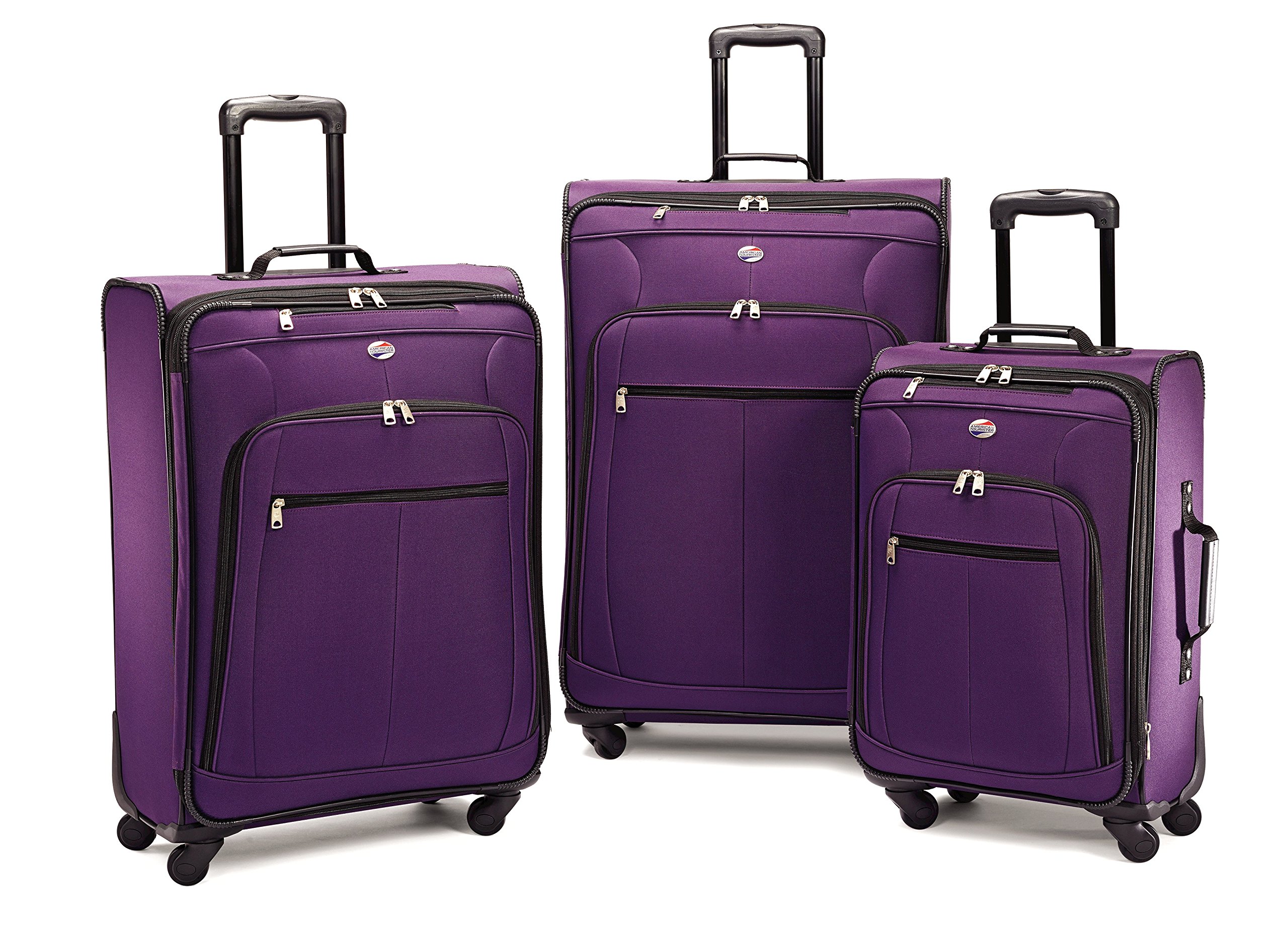 American Tourister AT Pops Plus Softside Spinner Wheel Luggage, Purple, 3-Piece Set (21/25/29)