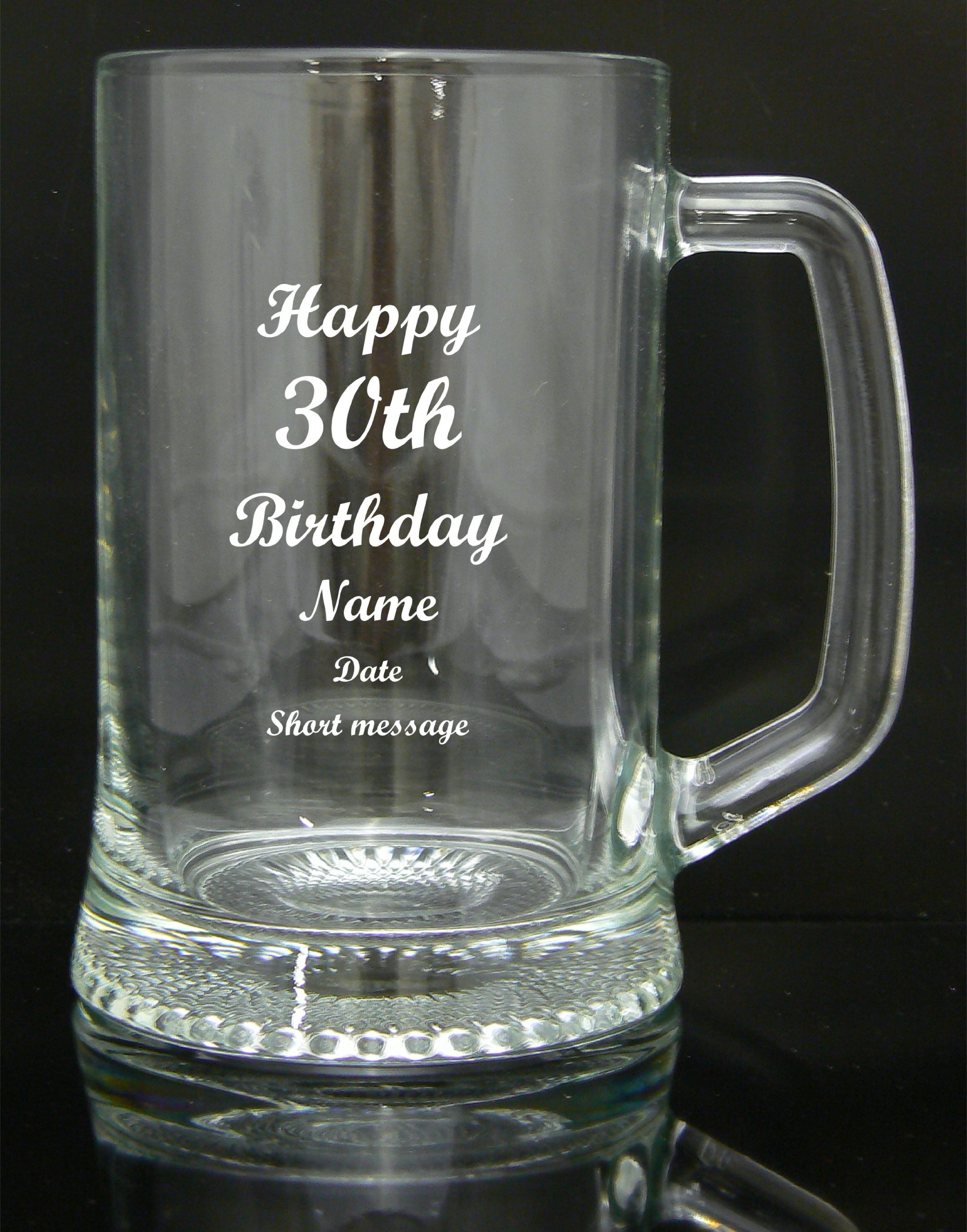 Personalised Engraved Quality Glass Tankard Gift, 30th Birthday Design, Blue Gift Box, Engraved Free
