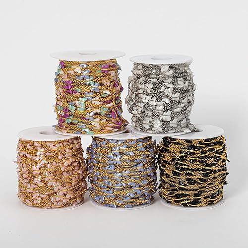 Vista 13 de KAOYOO 2 Yard Heart Shaped Acrylic Bead Bohemian Style Beaded Gold Chain for Wedding Decor Sewing Crafts, DIY Accessories Embellishments(2 Yard Gold)