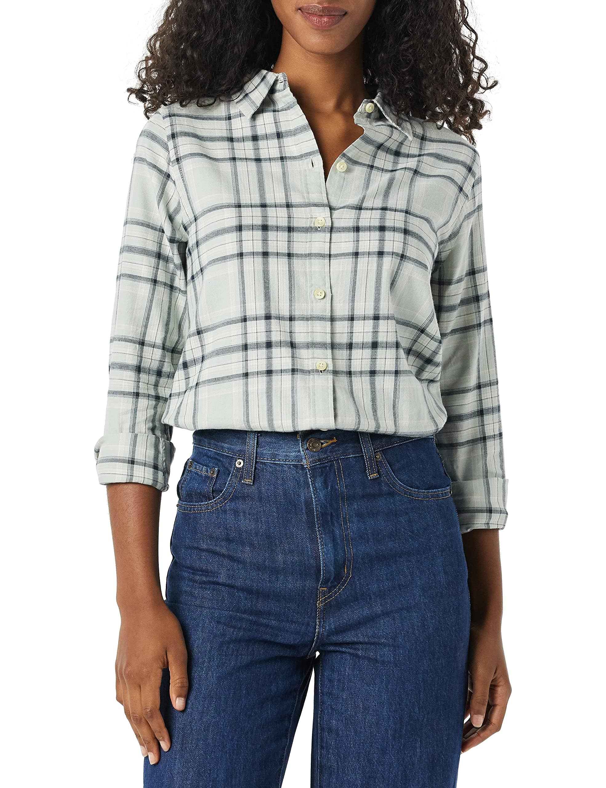 Amazon Essentials Damen Regular-Fit Leichtes Kariertes Langarm-Flanellhemd