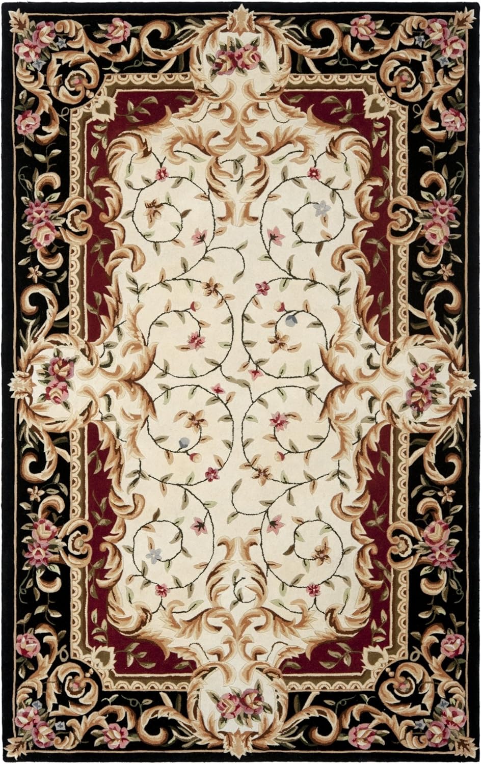 SAFAVIEH Naples Collection Runner Rug - 2'6" x 12', Ivory & Black, Handmade Traditional European Floral Wool, Ideal for High Traffic Areas in Living Room, Bedroom (NA508A)