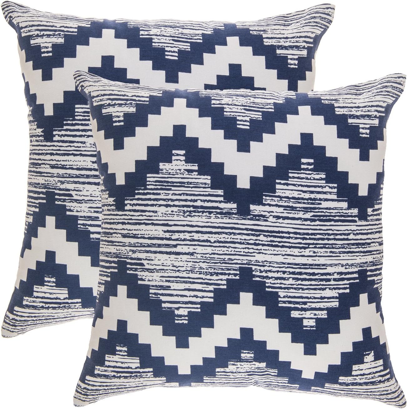 TreeWool (Pack of 2 Decorative Throw Pillow Covers Ikat Chevron Accent 100% Cotton Cushion Shams Cases (16 x 16 Inches / 40 x 40 cm; Navy Blue)