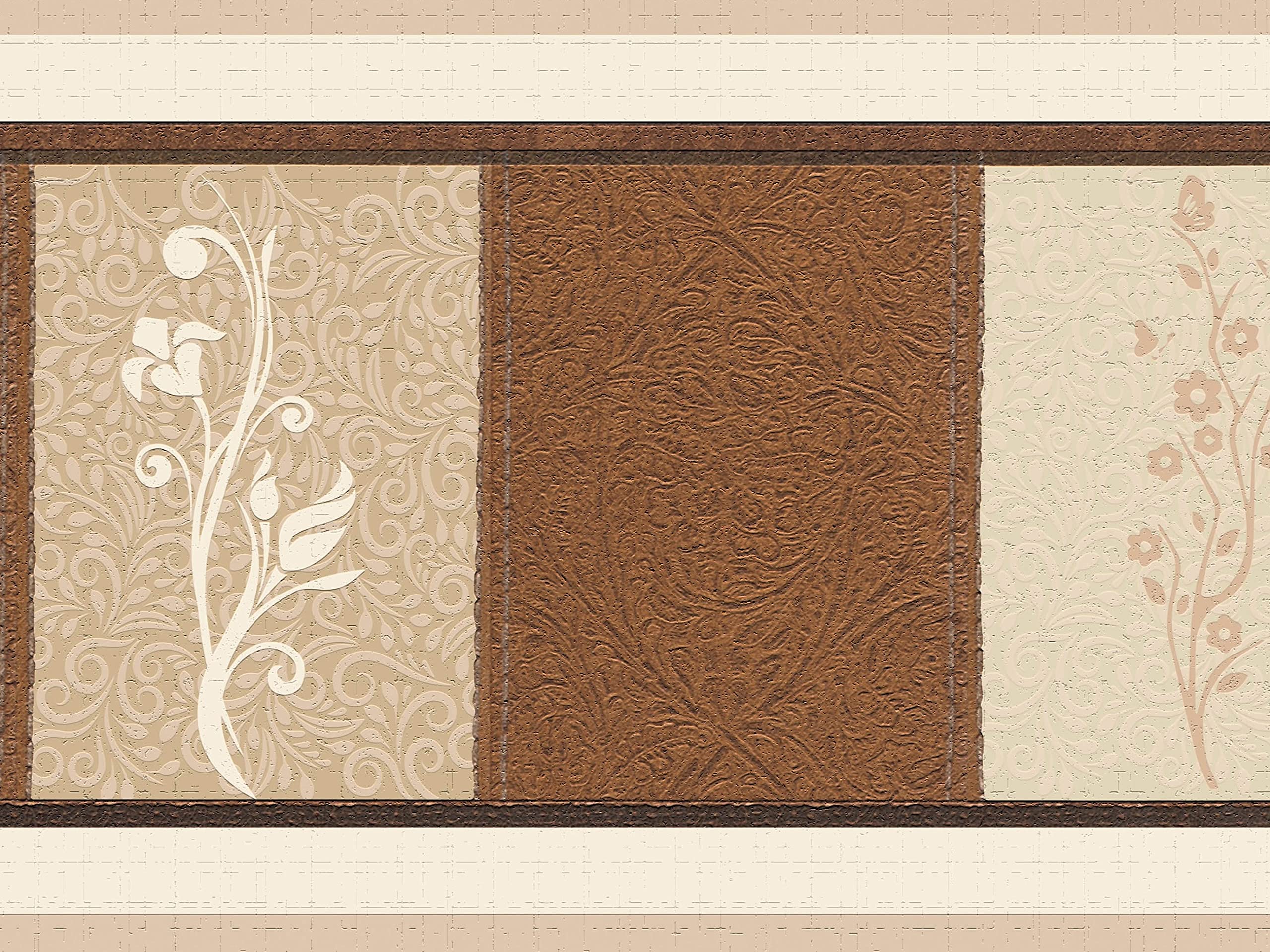 Dundee Deco Brown Ddazbd9143 Peel And Stick Wallpaper Border - Damask Tan Flowers Wall Border Retro Design, 15 Ft X 7 In (4.57M X 17.78Cm), Self Adhesive