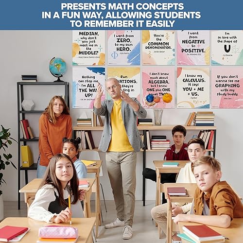 Miniatura 6 de Decorably 16 pósteres de matemáticas para escuela secundaria, 11 x 14 pulgadas, laminados mate, carteles educativos de matemáticas para escuela