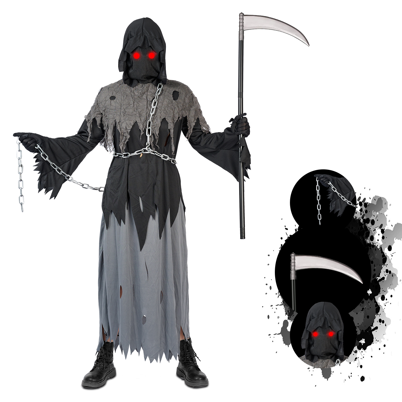 Disfraz de Segador Tenebroso para Niños Gris XL miniatura 6