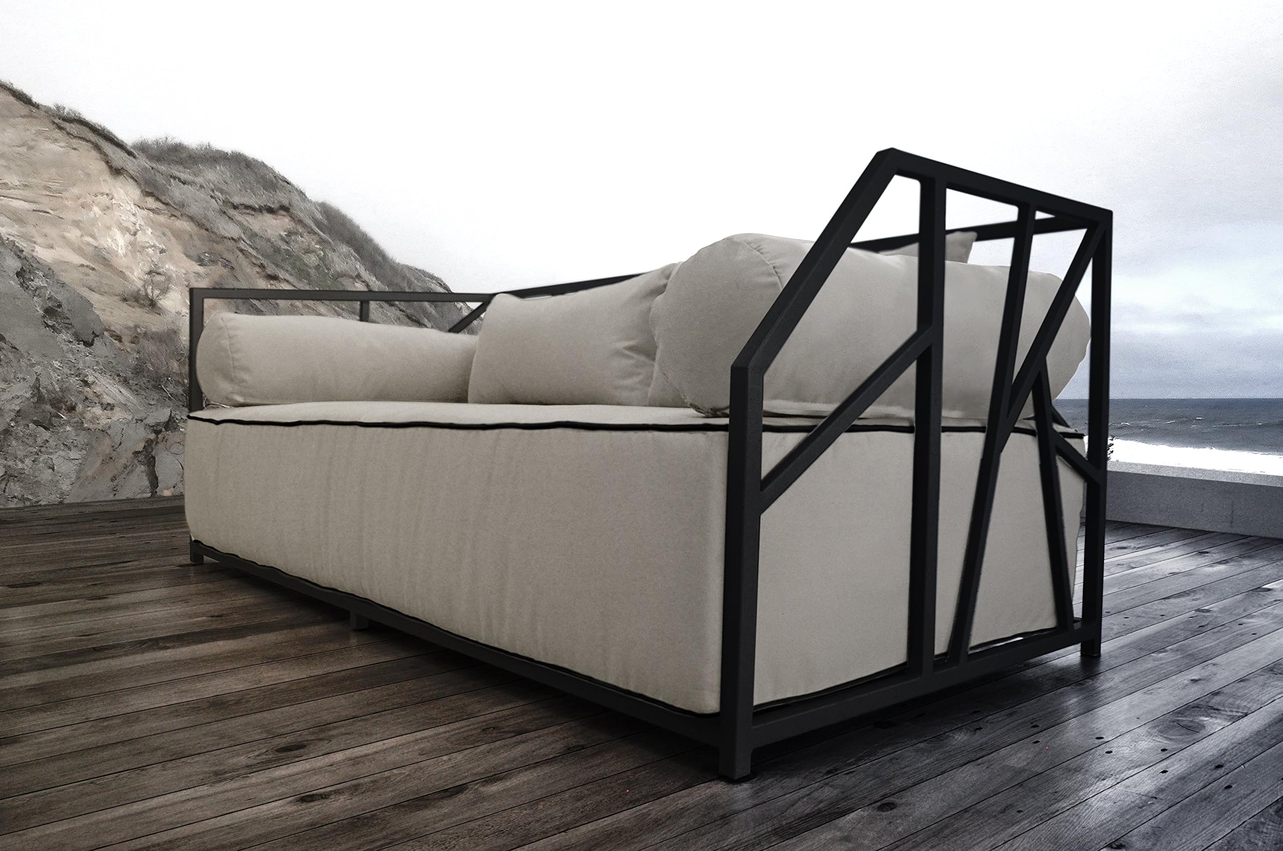 Solis Nidum Daybed Sofa - Modern Outdoor Daybed with Black Powder Coated Metal Frame, UV Protected - Deep Seated Sofa Bed for Adults Patio