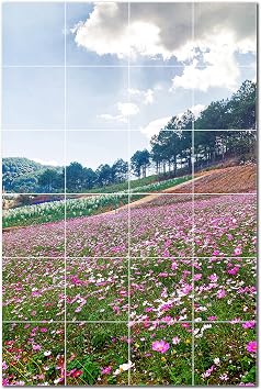 Spring Ceramic Tile Wall Mural AMZ500943-46XL. 48" W x 72" H Using 24 12" x 12" Ceramic Tiles