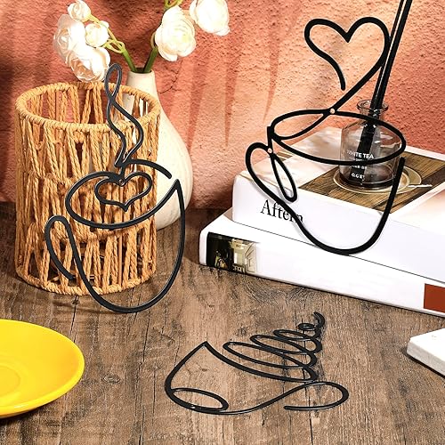 Miniatura 4 de 3 piezas de taza de café de metal arte de pared de metal para barra de café decoración de cafeterías para cocina, restaurante, tienda, accesorios de