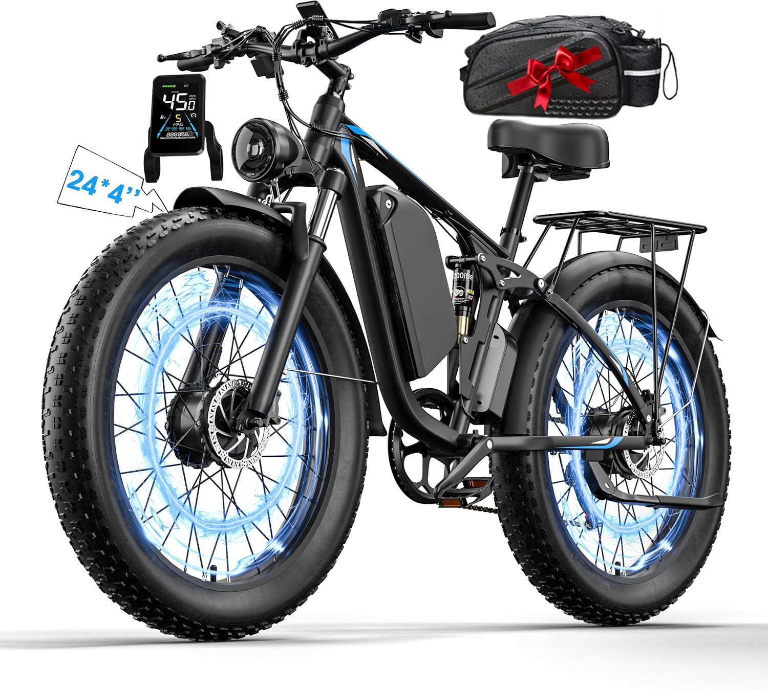 Qianchice Dual Motor 6000W Peak Electric Bike for Adults-Women-Men, 52V 34AH Long Range Ebike Fat Tire 24inch, 41-45MPH Fast Electric Bicycle Dirt Bike, Hydraulic Disc Brake ebike