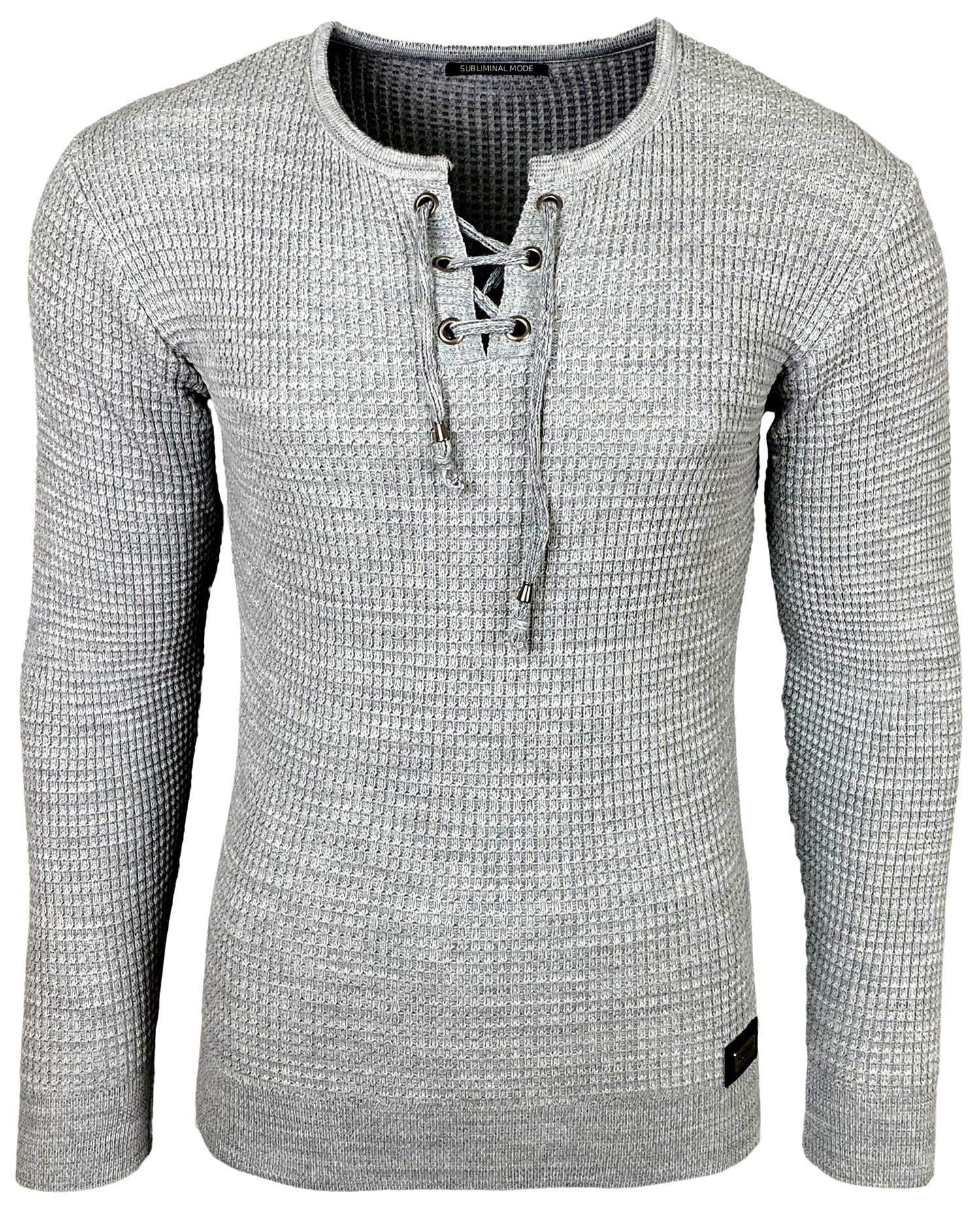 Subliminal Mode - Maglione Over Uomo Girocollo con Cordino di Serraggio Chic e Alla Moda Maglia Inverno in Maglia Chiner Idea Regalo Noel BX52132