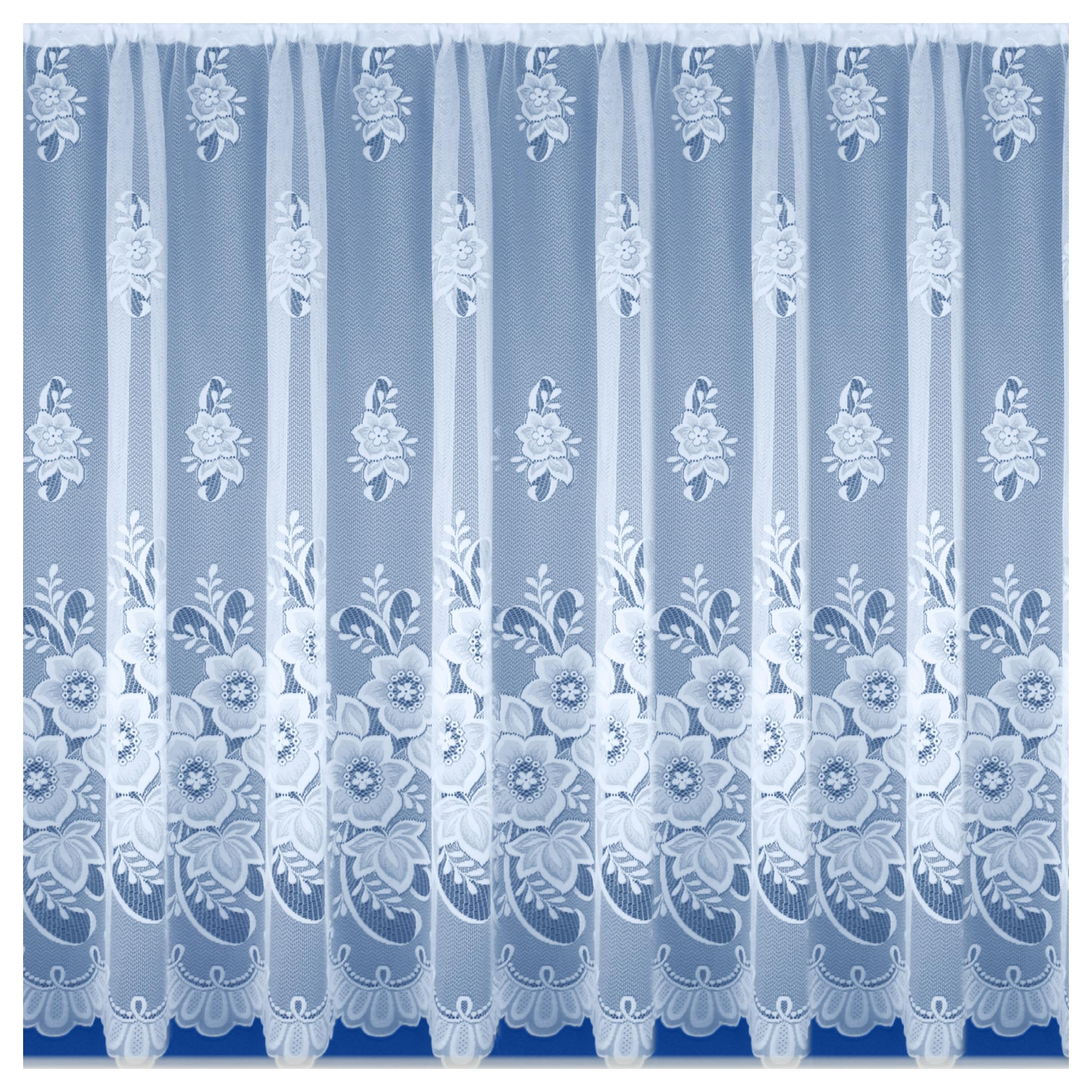 Tyrone Textiles New York White Floral Net Curtain – Scalloped Hem Design with Dust & Pollen Filtration – Rod Slot Top – Width 5m / Drop 36" (91cm) – Sheer Window Panel for Privacy and Light Filtering