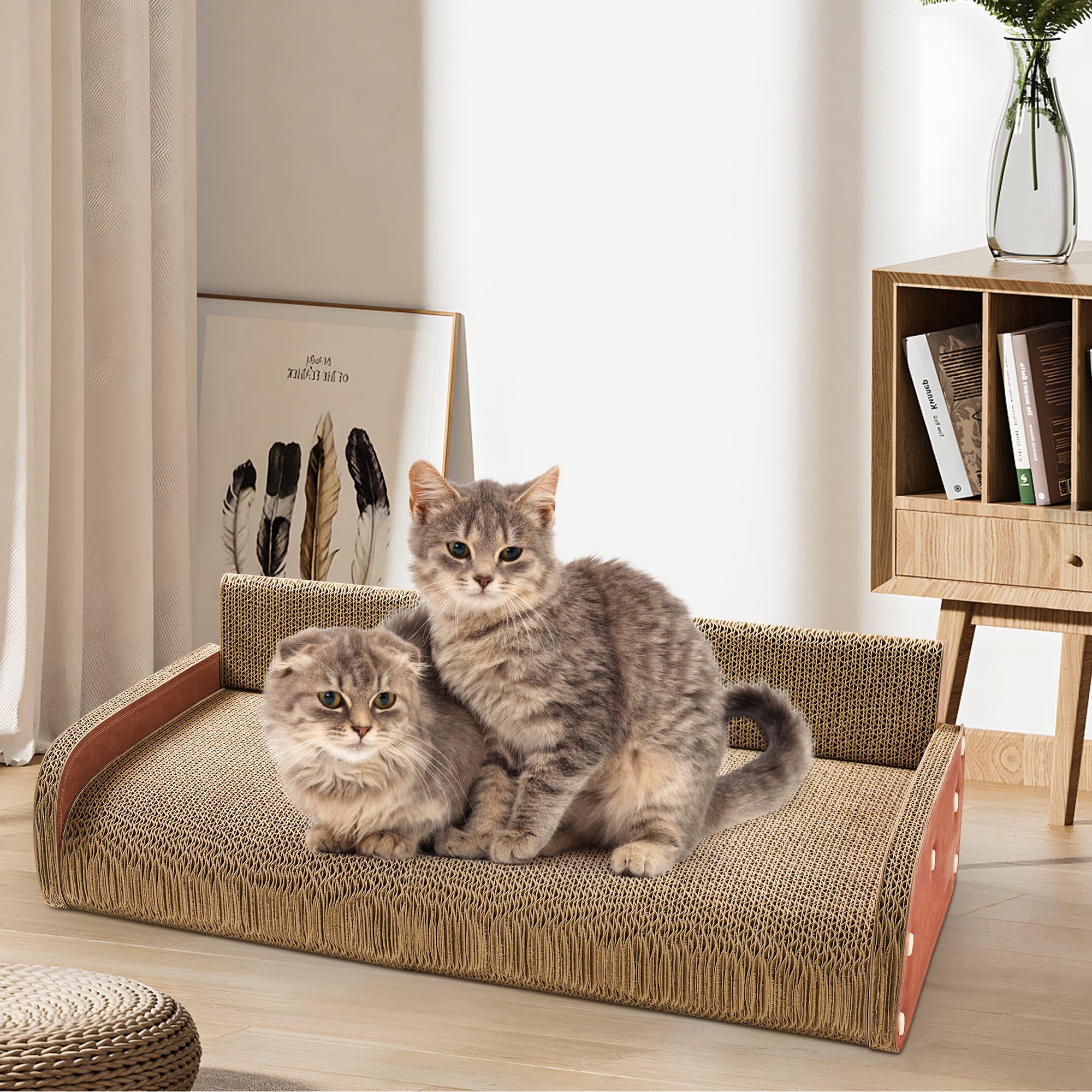 Tiragraffi per Gatti Adulti XXL - Tiragraffi Cartone 62cm Design Divano - Cartone Ondulato Rinforzato - Per Lettino Gatti e Soggiorno