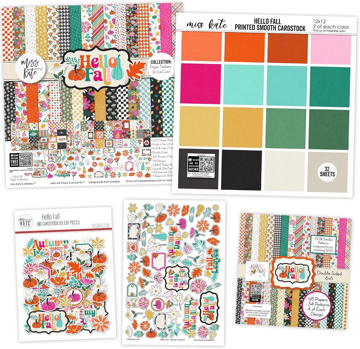 Fall Scrapbook Craft Bundle & Coordinated Autumn Paper Set - Hello Fall