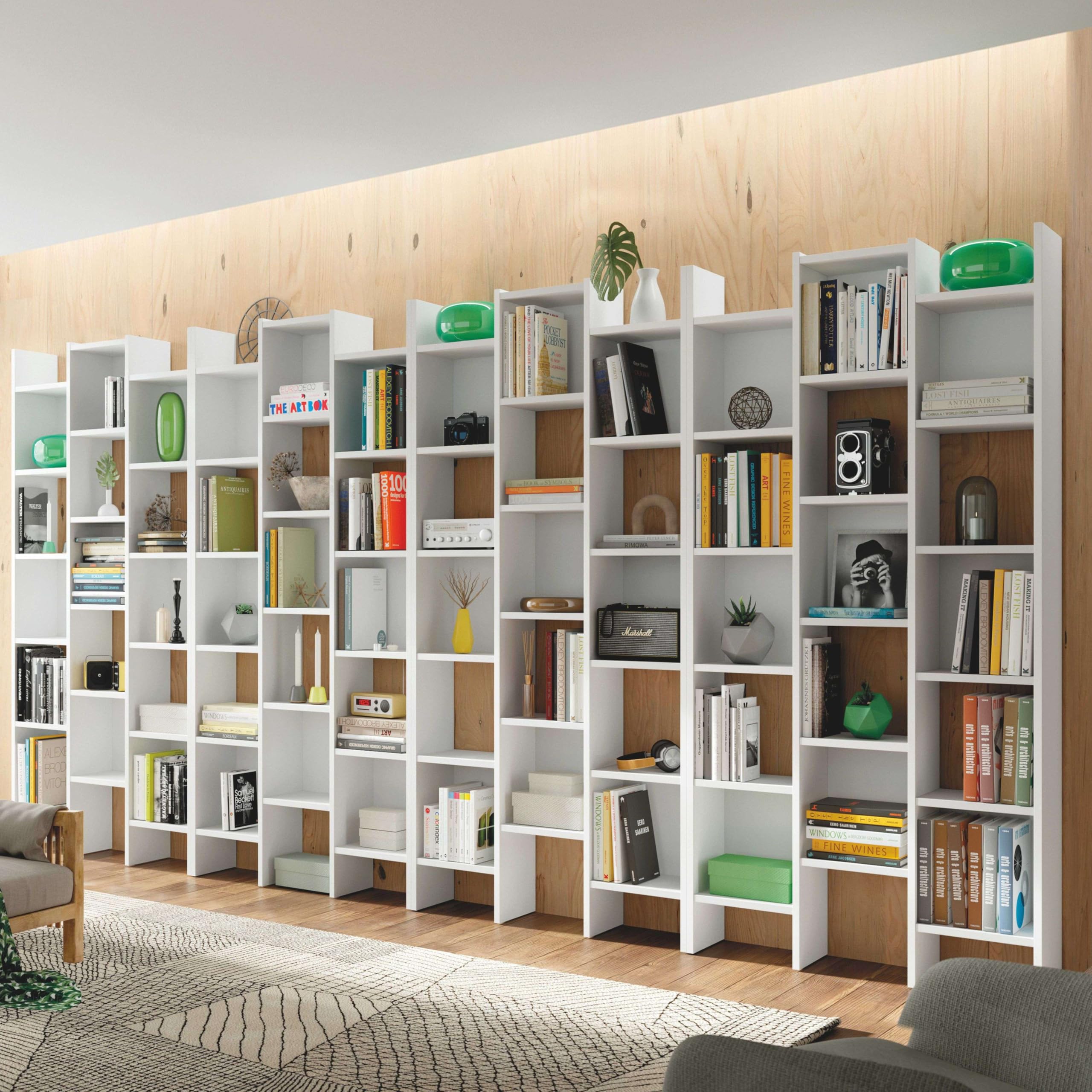 Habitdesign Estantería Librería, Estanteria Despacho, Comedor o Salon, Modelo Italian, Acabado en Blanco Artik, Medidas: 192 cm (Alto) x 96 cm (Ancho) x 25 cm (Fondo)
