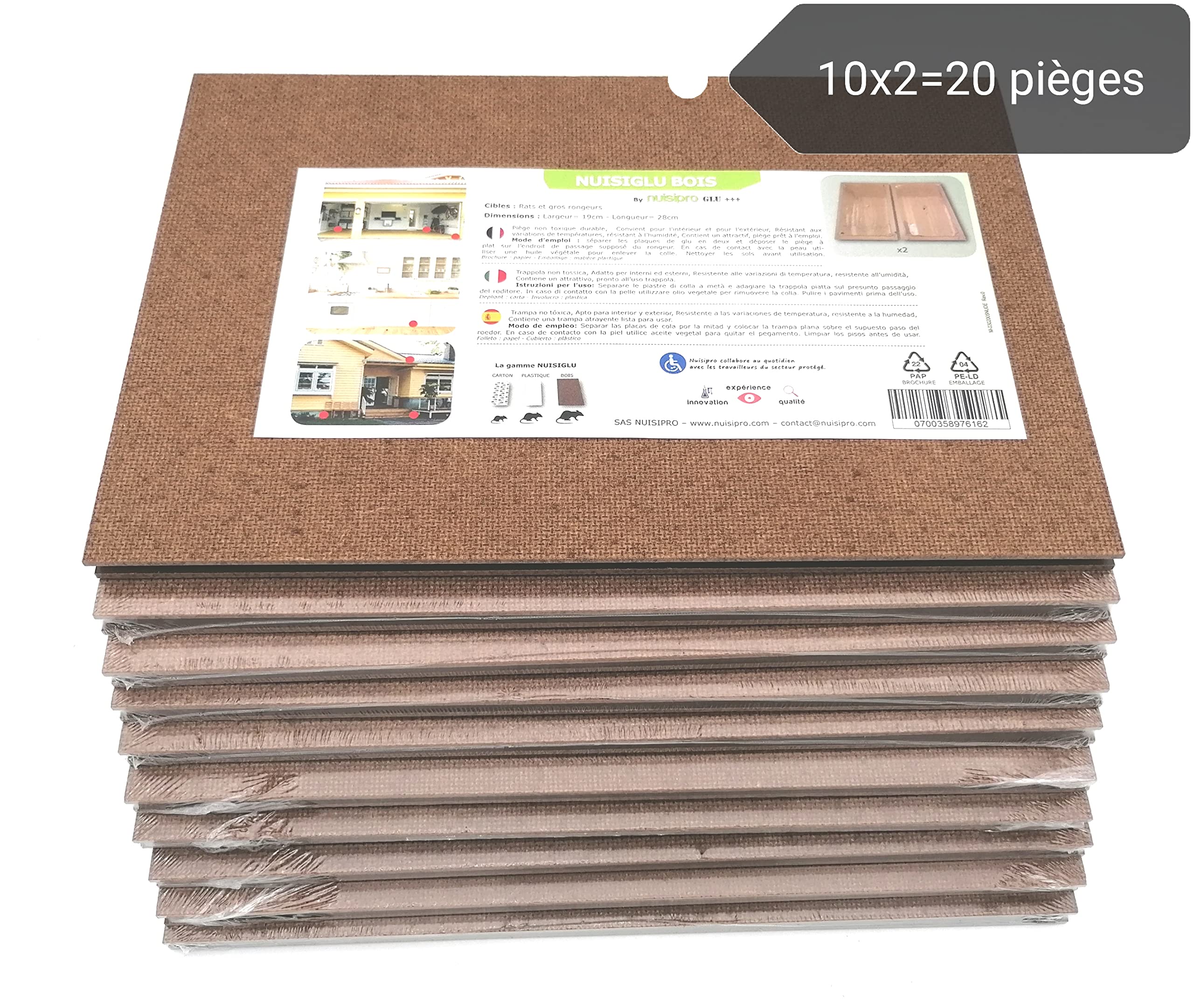 NUISIPRO - Plaques de glu Grand Format Anti-Rats et Anti-Souris - Lot de 20 - Pièges à Colle en Bois Qualitatif