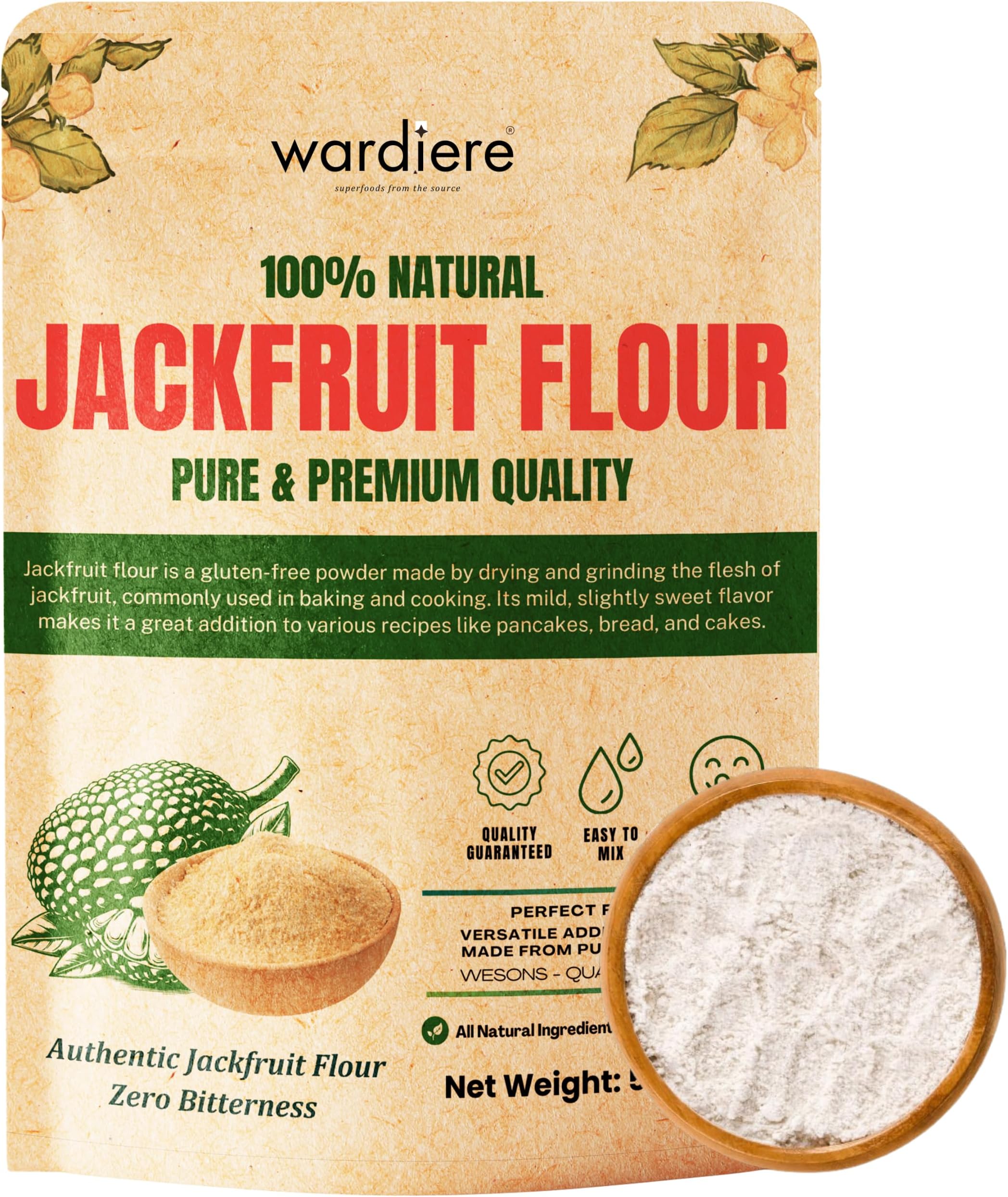 Wardiere Jackfruit Flour (500 Grams) - Organic Kerala Jackfruit Flour 365 Grade (Fine Ground) - 100% Pure