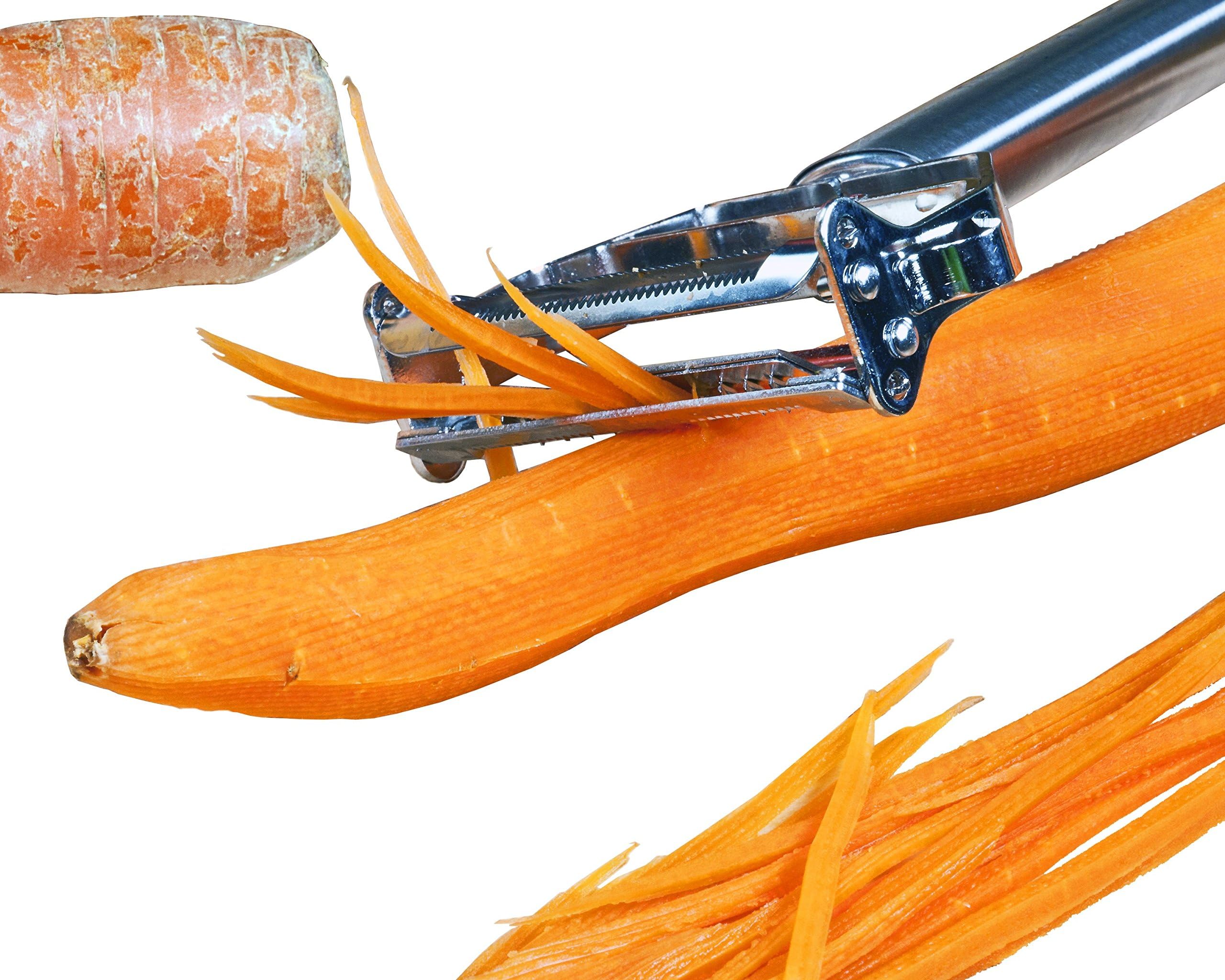 Julienne Vegetable Peeler, Cutter and Slicer is Perfect for Making Potato, Carrot, Zucchini or Butternut Squash Noodles. Amazing Peeler Includes a Free Cleaning Brush and has a Dual Blade Feature. Enhance Your Kitchen Experience Now!
