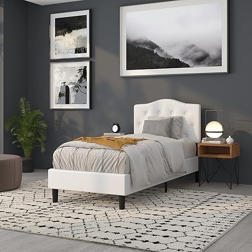 Miniatura 4 de Cabecero tapizado de BizChair de doble tamaño en tela blanca