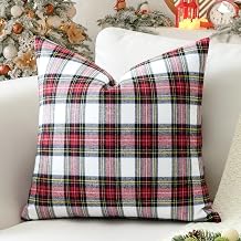 OTOSTAR Christmas Scottish Plaid Throw Pillow Cover Decorative Plaid Tartan Square Pillow Case Cover for Sofa/Sofa/Bed/Living Room/Farmhouse Home Decor, 40.5x18cm, Red and White