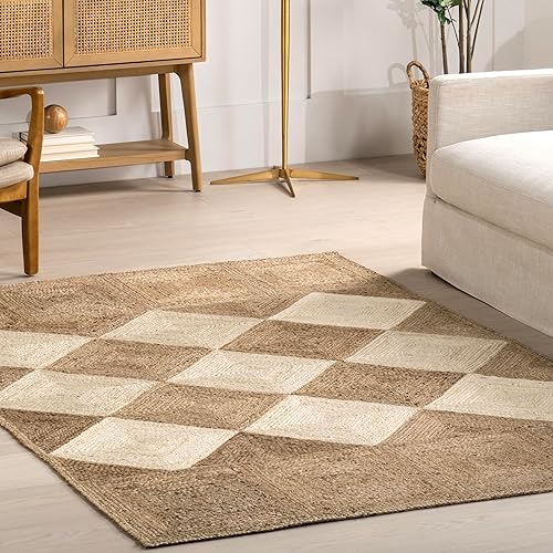 Miniatura 8 de nuLOOM Kiraz Trellis - Alfombra de yute de 5 x 8 pies para comedor, alfombra neutra para sala de estar, color naturalmarfil