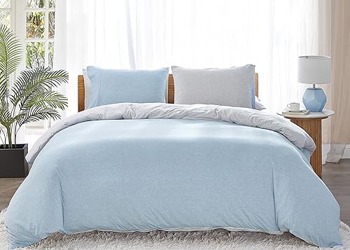 Miniatura 9 de Dream Sunset - Juego de funda de edredón de punto de jersey de algodón suave, tamaño individualindividual XL, marrón beige jaspeado, súper suave y