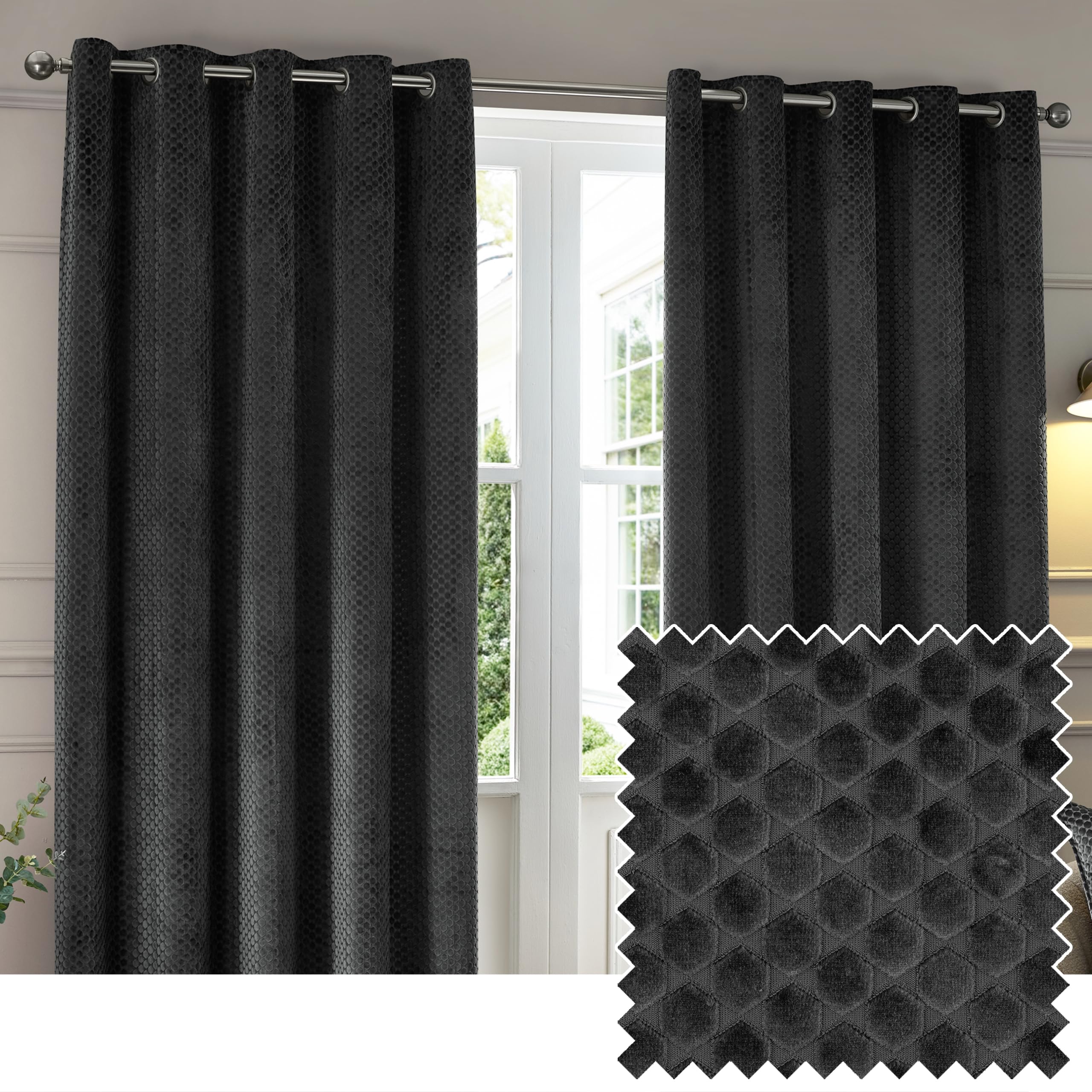 B&Q -  Neptune Fully Lined Velvet Eyelet Curtain PairCharcoal(W) 117 X (D) 137Cm