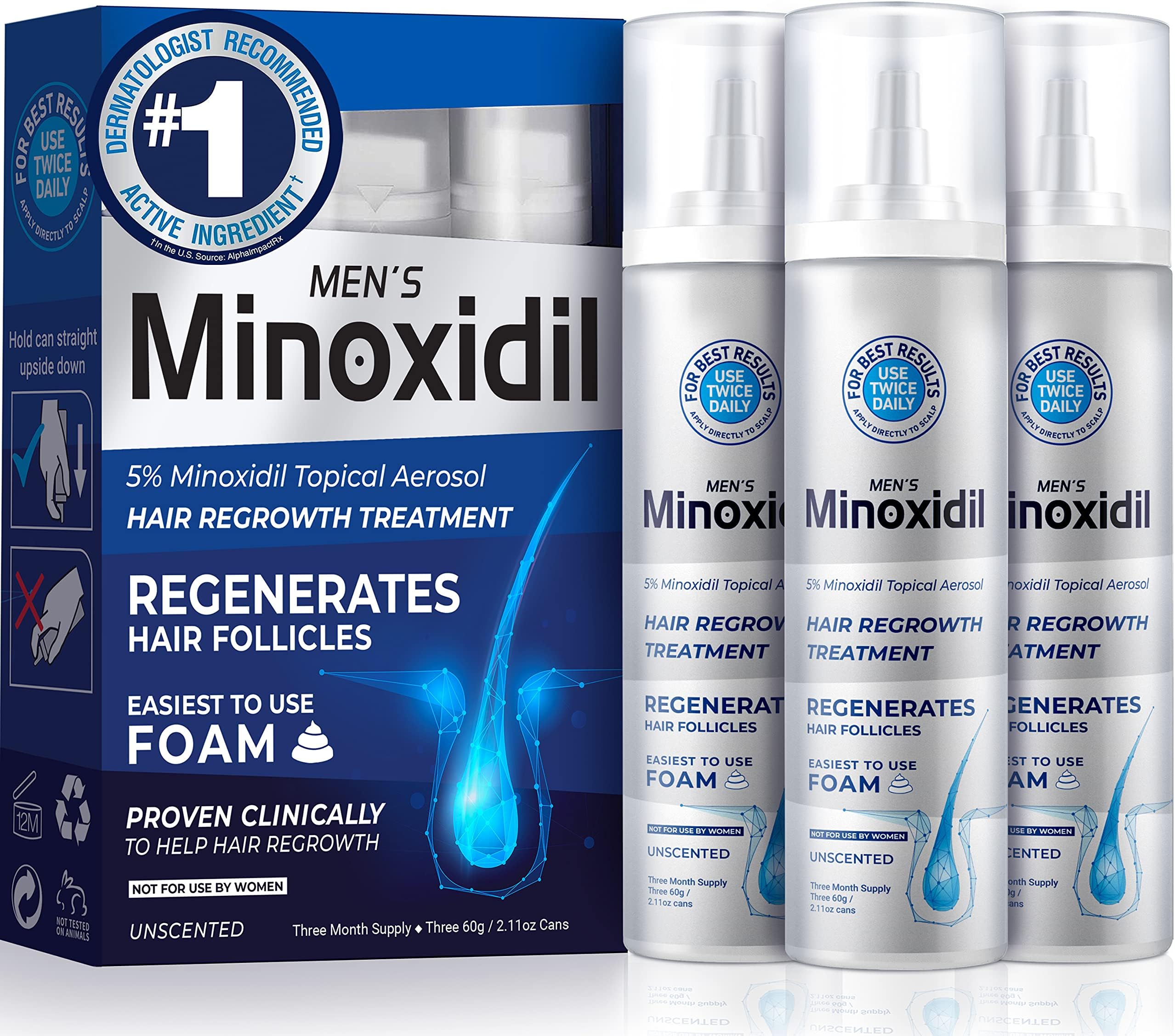 Health Revolution Men’s 5% Minoxidil Foam, Pack of 3