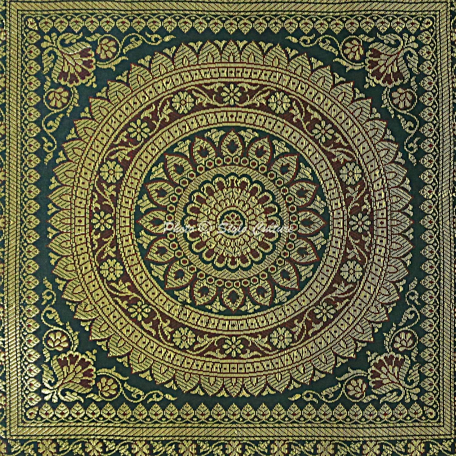 Ethnic Decorative Couch Sofa Toss Throw Pillow Cases 30x30 cm Brocade Hallway Decor Dark Green Mandala Jacquard Square Luxury Zippered Bohemian 12x12 Inch Cushion Covers - 5 Pcs