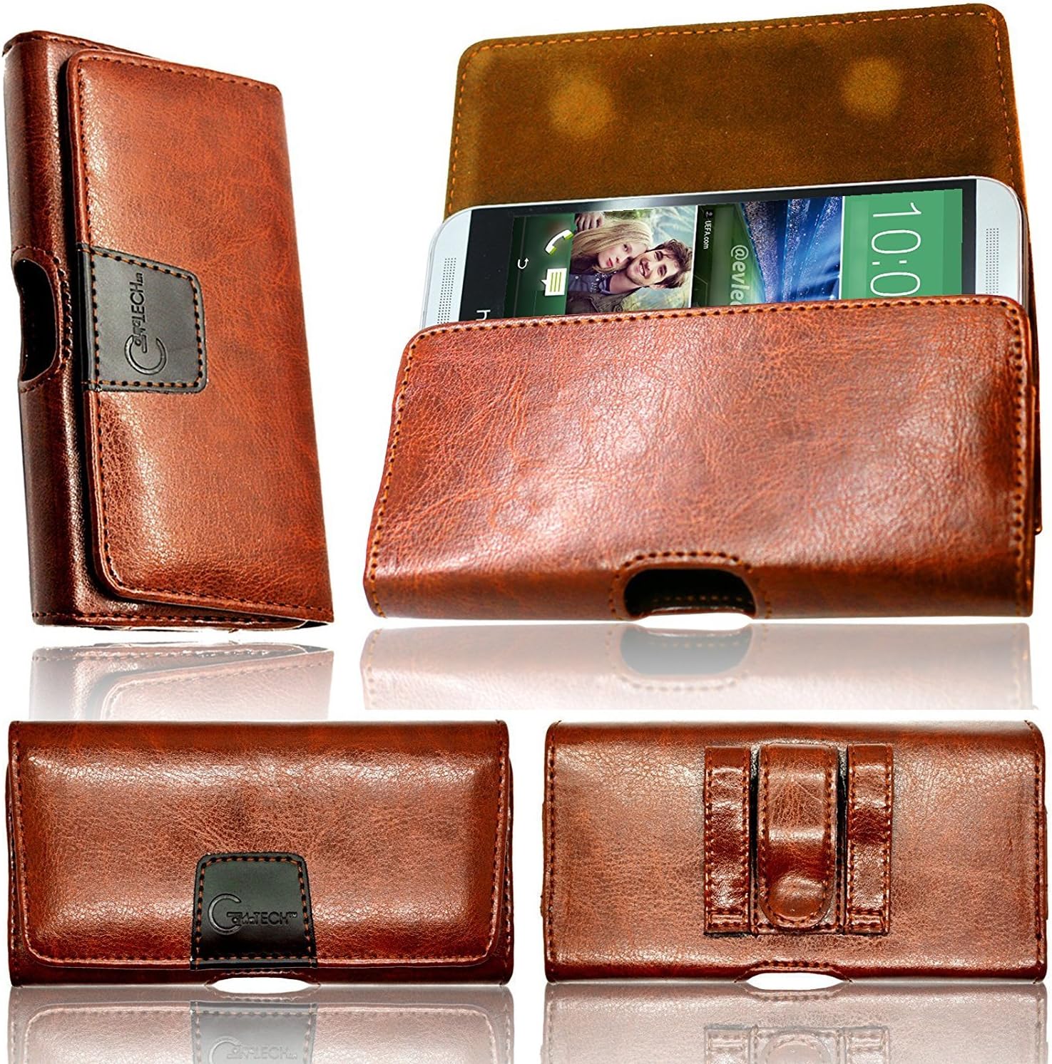 Gorilla Tech Horizontal Belt Case/Pouch/Holster with Twin Belt Loop and Clip and Strong Magnetic Closure for Lenovo A5000 Brown