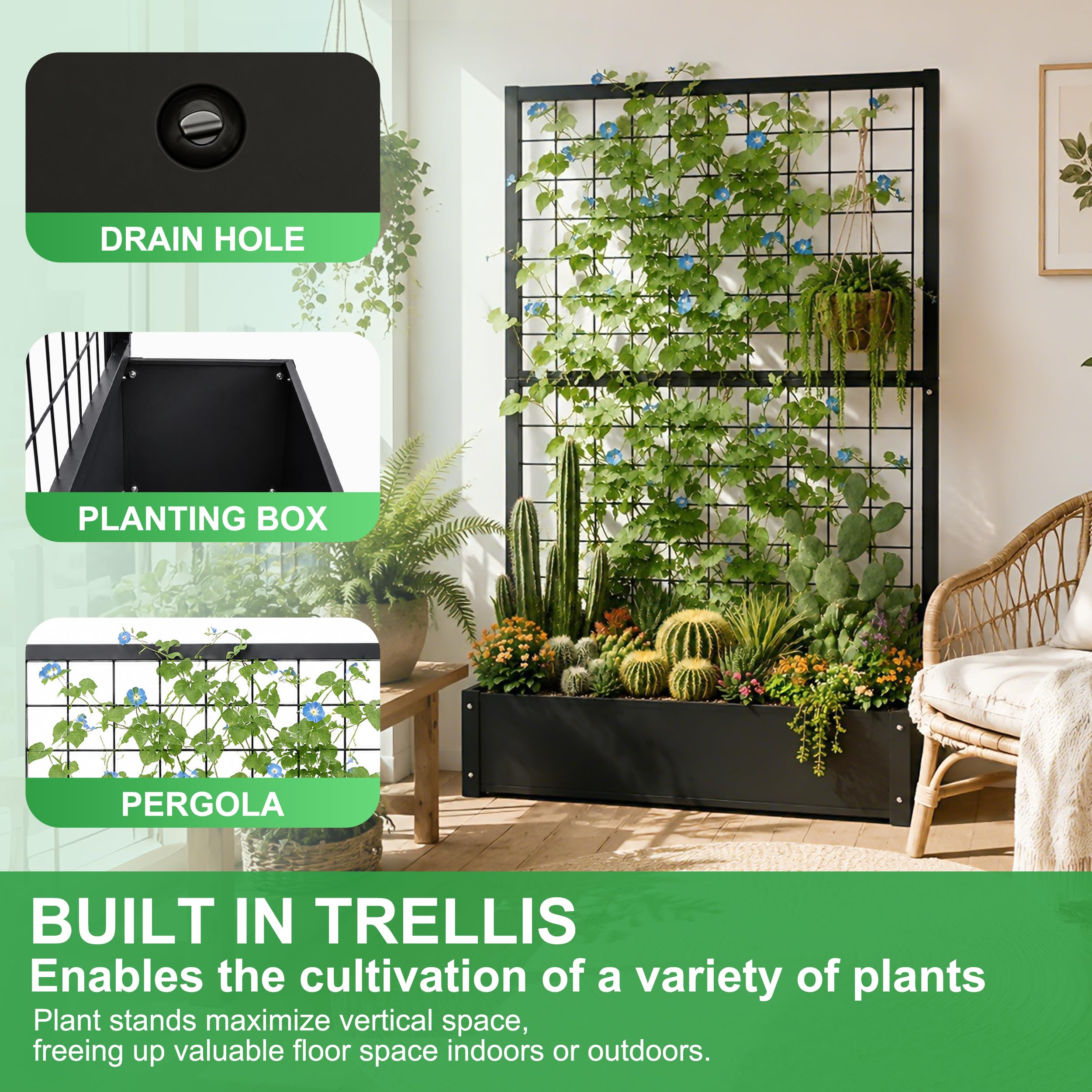Metal Garden Bed with Trellis - 59" Tall -7