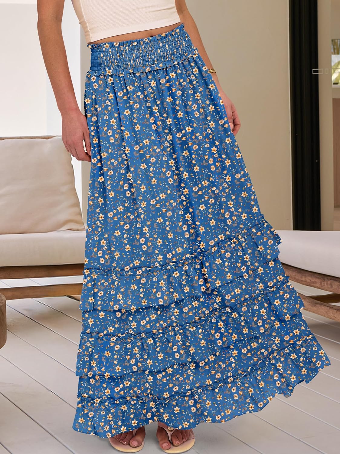 ANRABESS Maxi Skirts for Women Summer Boho Tiered Flowy Elastic High Waist Beach Long Skirt Casual Spring Vacation Outfits - Image 2