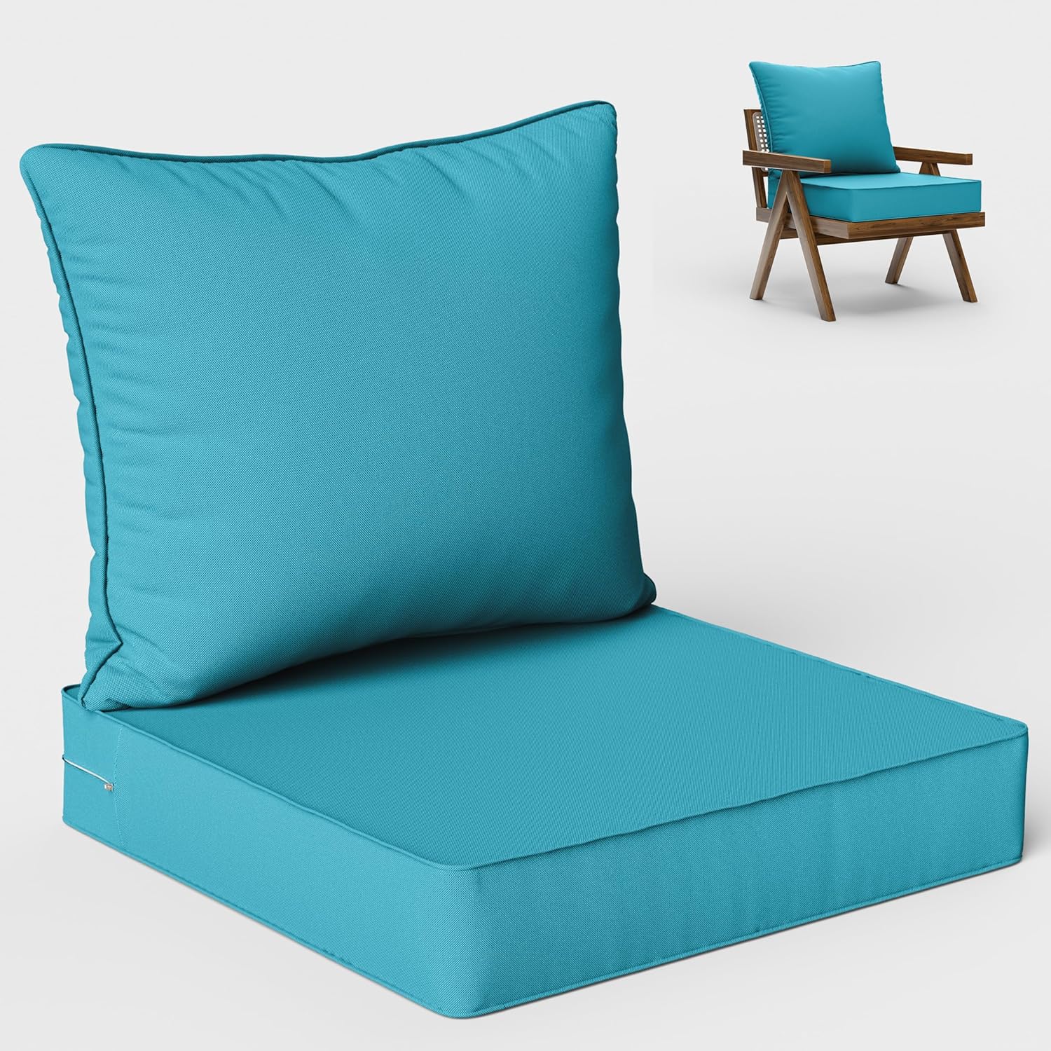 outdoor seat cushion set 22 l × 22 w × 4 h inch waterproof & fade resistant patio furniture cushions with removable cover with handle and straps for sofa chairs, chairs lake blue 22 l x 22 w x 4 h inch