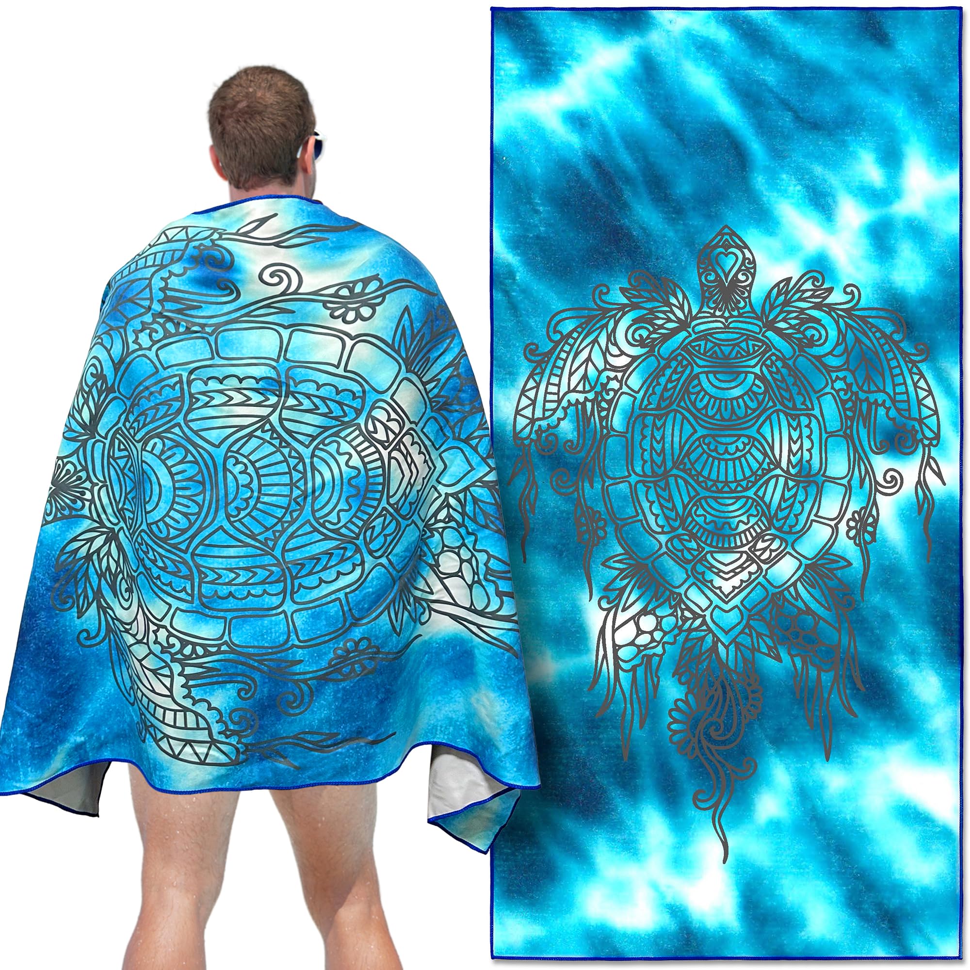 Microfiber Beach Towel, Men Beach Towel, Oversized Adult Pool Towel, Quick-Dry, Sand-Resistant, Absorbent, Lightweight with Stylish Sea Turtle Pattern, Suitable For Swimming, Beach, Gym