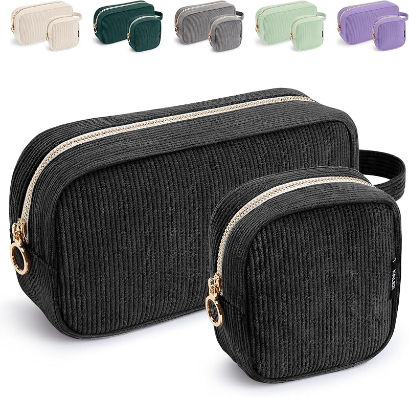 Necessaires de maquiagem WLLWOO WLLWOO em veludo cotelê com zíper, 2 unidades